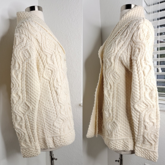 INIS CRAFTS Merino Wool Chunky Knit Cardigan Cream M. - Picture 3 of 9